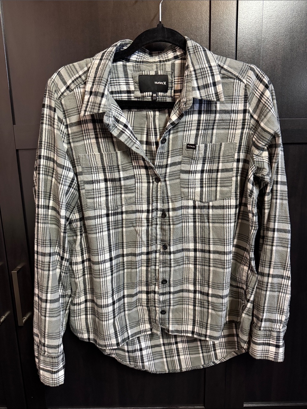 Hurley Black, Gray & White Plaid Button-Down Shirt